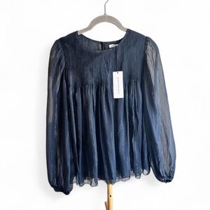 Unsubscribed | Sheer Black Pleated Balloon Sleeve Peasant Blouse Top- Size 0